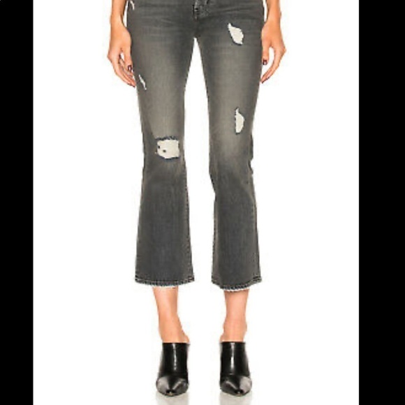 Post LA Adaptation Crop Kick Flare Distressed Black Jeans - Picture 12 of 16